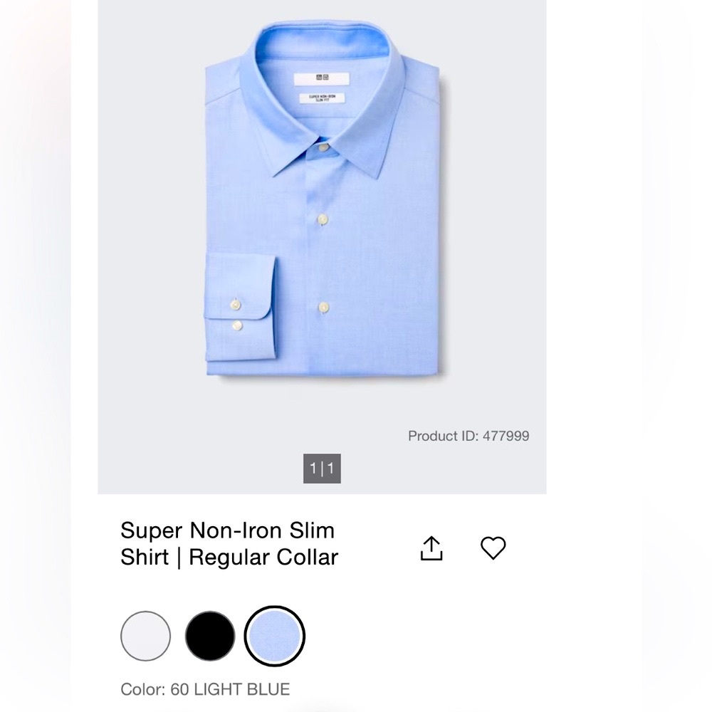 Uniqlo Blue  Easy Care stretch, slim fit long sleeves, shirt . Gift for Dads 🎁